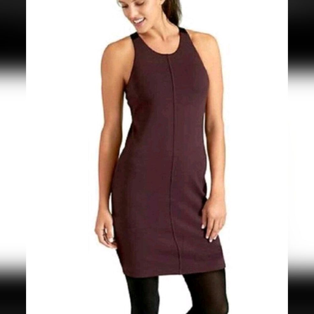 Athleta Maroon Dark Plum Whirlwind Tank Dress Racer Back Small Ponte Stretch XXS